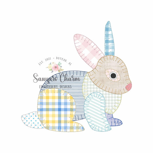 BUNDLE Patchwork bunny rabbit blanket stitch machine applique embroidery design, with/without coquette bow, Vintage Easter