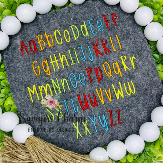 Fun Times satin stitch handwritten machine embroidery font, 1", 1.25", 1.5", 1.75", 2", 2.25", and 2.5", BX included, perfect for monograms