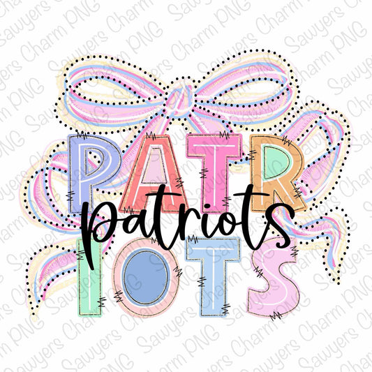 PNG Trendy Coquette Pastel bow PATRIOTS Printable file, Sublimation/Heat Transfer Design/Digital Clipart, polka dots, football season mascot