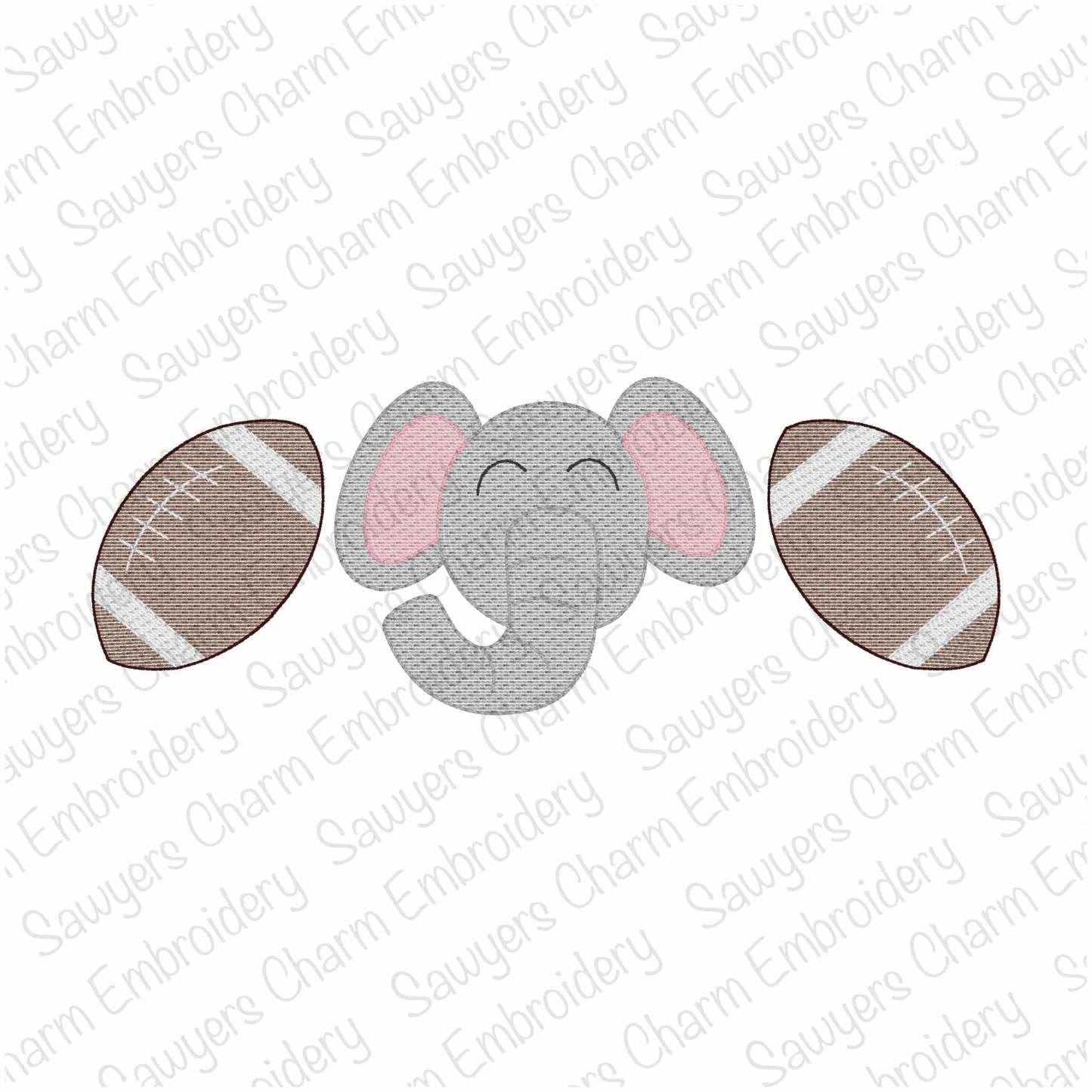 Elephant mascot footballs sketch stitch trio, machine embroidery design, quick stitch, college university sports, cheerleading fan, player