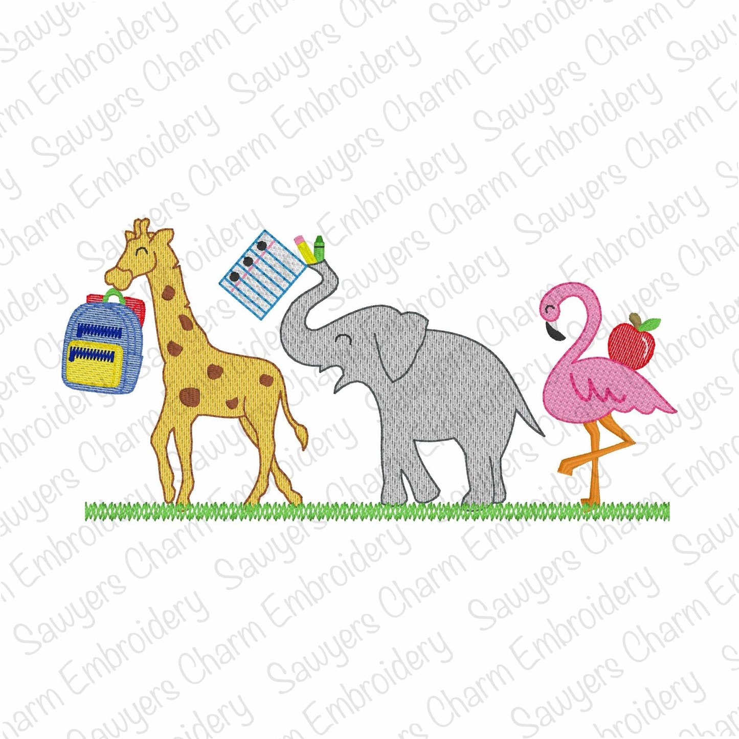 BUNDLE Back to school Zoo/jungle/safari animals with/without bows sketch stitch trio, machine embroidery design, giraffe, elephant, flamingo