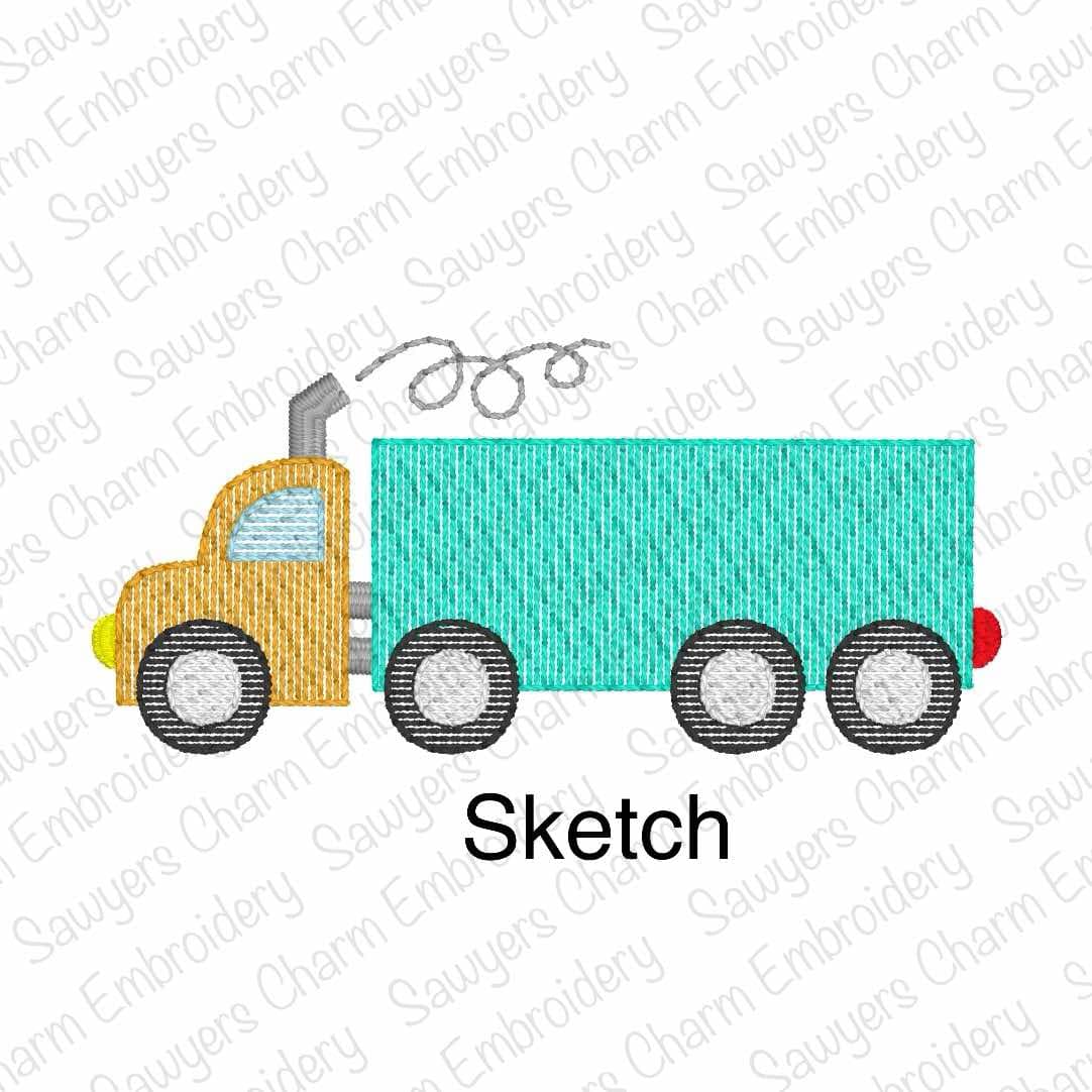 BUNDLE mini fill & sketch stitch semi big truck, machine embroidery design, quick stitch, construction vehicle, bean stitch, city truck