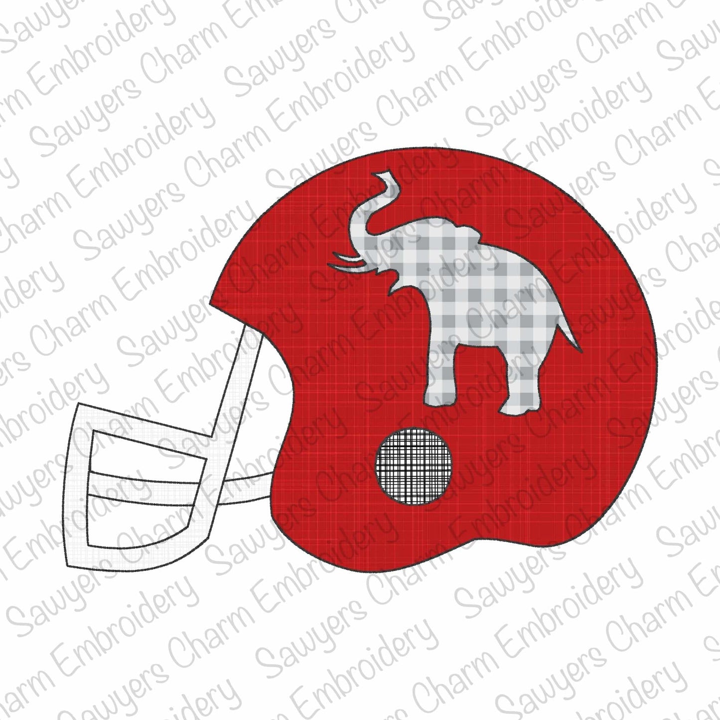 Football helmet elephant mascot silhouette, bean stitch applique, machine embroidery design, college, high school sports, university