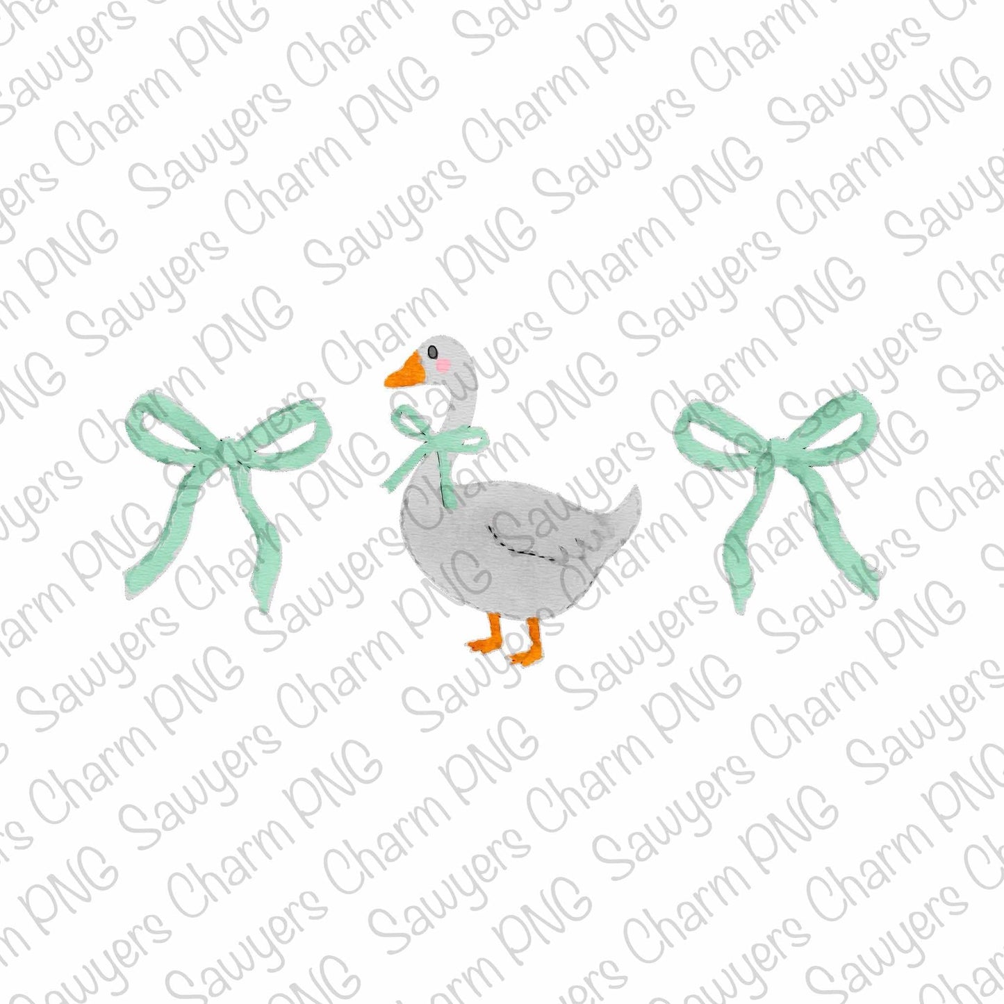 BUNDLE PNG watercolor Goose & coquette bows trio Printable file/Sublimation/Heat Transfer Design/Digital Clipart, blue, pink, purple, aqua