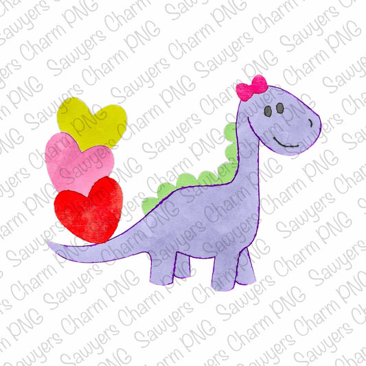 BUNDLE PNG watercolor Dinosaurs with stacked hearts Printable file/Sublimation/Heat Transfer Design/Digital Clipart, includes coquette girl