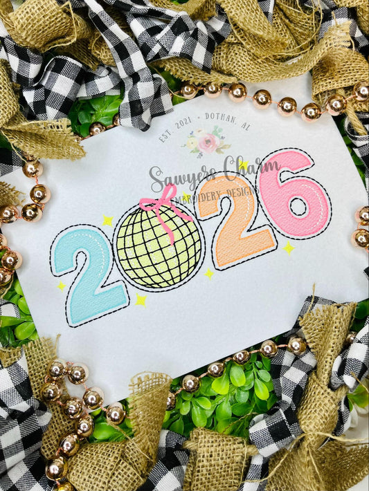 BUNDLE 2026 Disco ball sketch stitch machine embroidery design file, quick stitch, happy holidays, Happy New Year, celebration, party