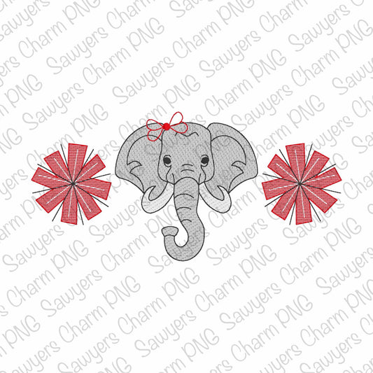 PNG faux sketch Printable file, Sublimation, Heat Transfer Design, Digital Clipart, Elephant mascot, cheerleading dance pom poms trio, dtf