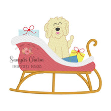 Load image into Gallery viewer, BUNDLE sleigh with (girl/boy) golden doodle &amp; presents sketch stitch machine embroidery design file
