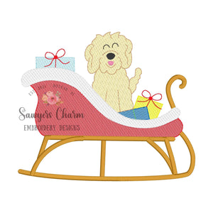 BUNDLE sleigh with (girl/boy) golden doodle & presents sketch stitch machine embroidery design file