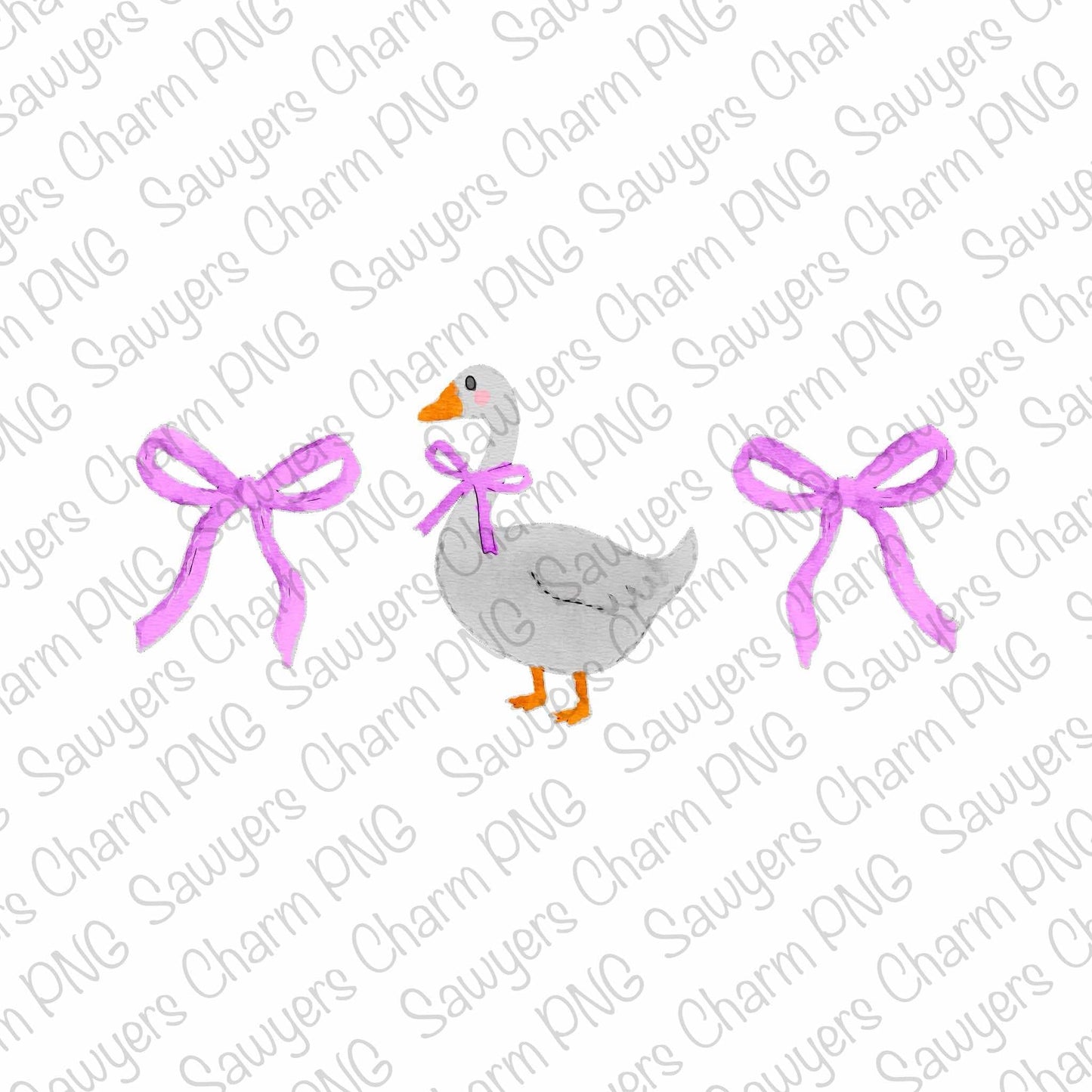BUNDLE PNG watercolor Goose & coquette bows trio Printable file/Sublimation/Heat Transfer Design/Digital Clipart, blue, pink, purple, aqua