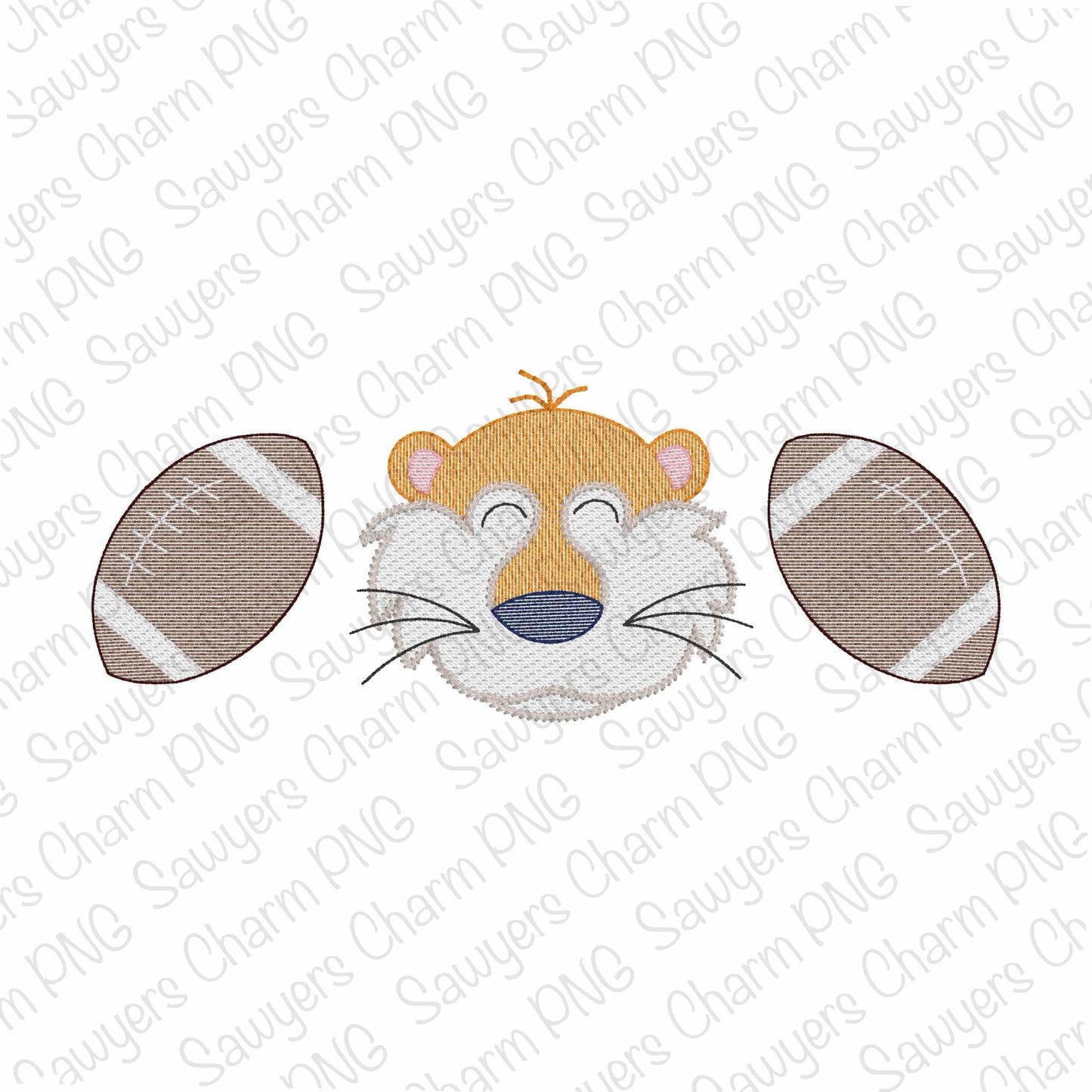 PNG faux embroidery Tiger mascot & footballs, Printable file-Sublimation-Heat Transfer Design-Digital Clipart-Football cheerleading, sports