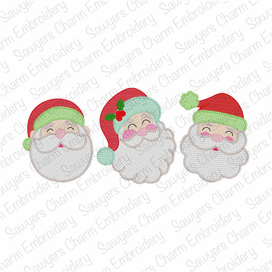 Santa Claus trio sketch stitch machine embroidery design, happy holidays, Merry Christmas, holly berries, ho ho ho, saint nicholas
