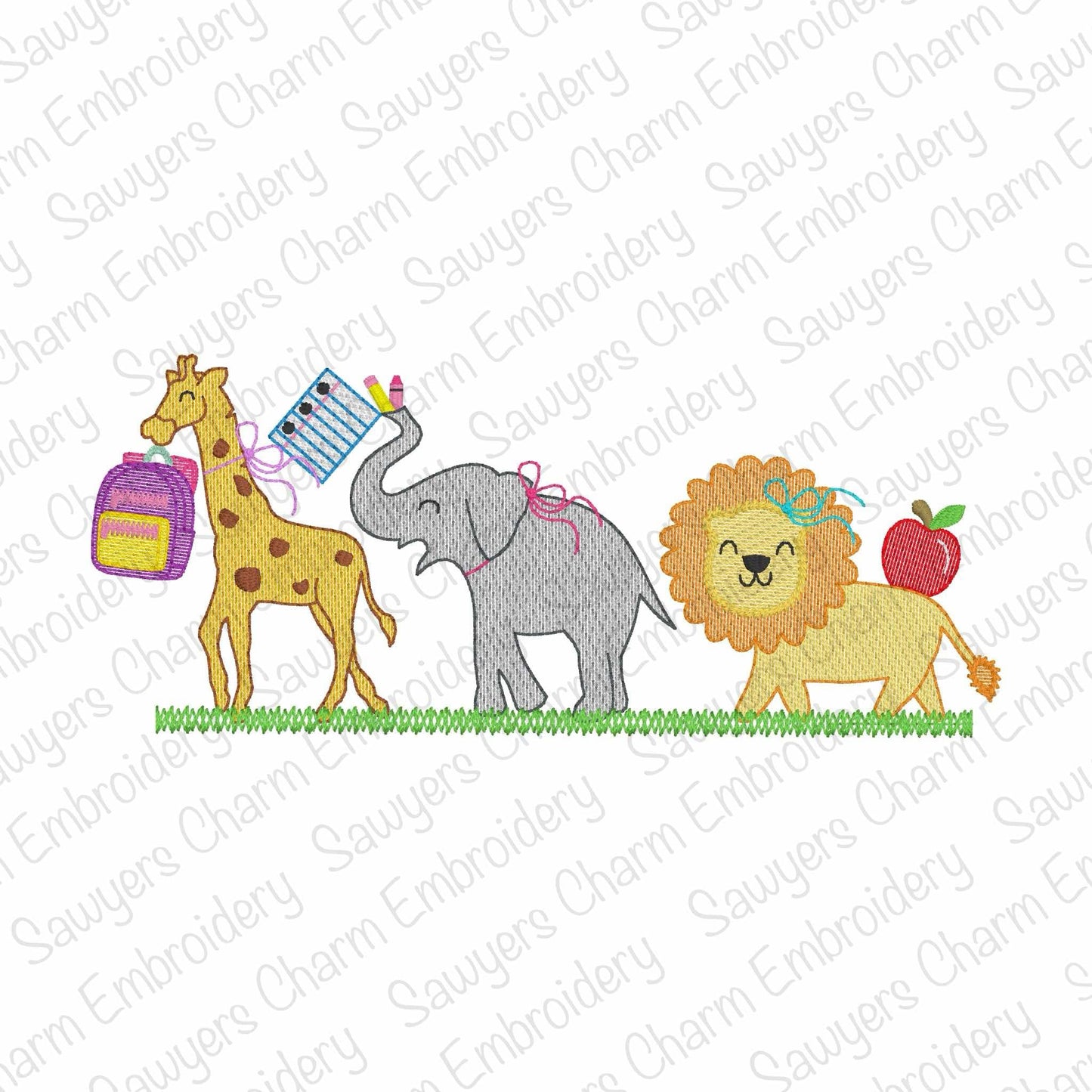 BUNDLE Back to school Zoo/jungle/safari animals with/without bows sketch stitch trio, machine embroidery design, giraffe, elephant, lion