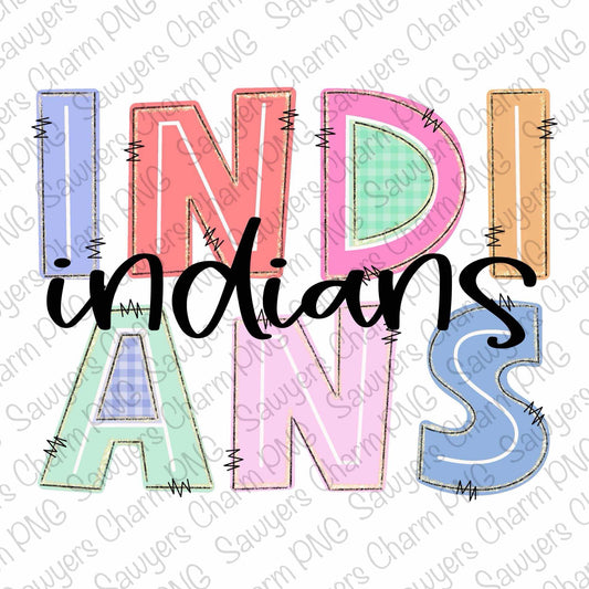 PNG Trendy Pastel INDIANS Printable file, Sublimation/Heat Transfer Design/Digital Clipart, Tiger, gingham, football season, sports mascot