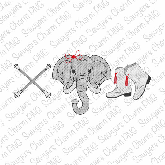 PNG faux sketch Printable file, Sublimation, Heat Transfer Design, Digital Clipart, Elephant mascot, majorette boots, baton trio, dtf, dance