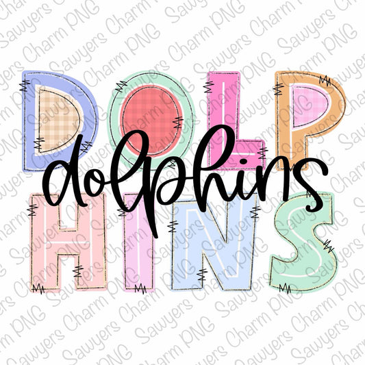 PNG Trendy Pastel DOLPHINS Printable file, Sublimation/Heat Transfer Design/Digital Clipart, Tiger, gingham, football season, sports mascot