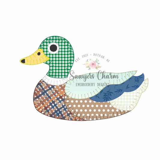 BUNDLE Patchwork mallard duck blanket stitch machine applique embroidery design, with/without coquette bow, Vintage spring