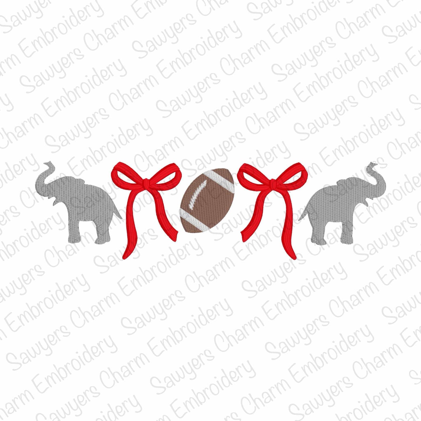Trendy coquette bows elephant, football fill stitch, machine embroidery design file, fall sports, college mascot, larger sizes, cheer, fan