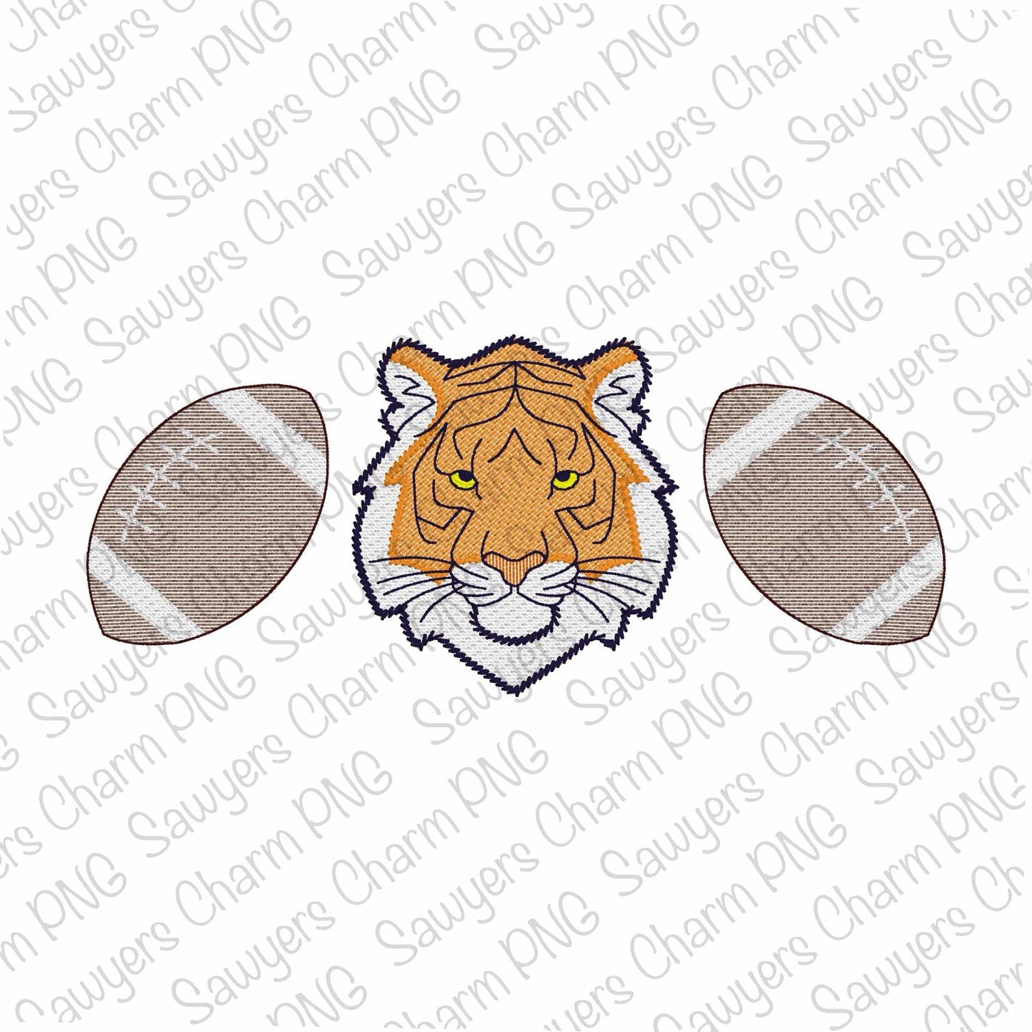 PNG faux embroidery Tiger head & footballs, Printable file-Sublimation-Heat Transfer Design-Digital Clipart-Football cheer sports mascot