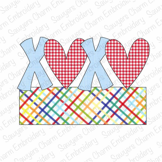BUNDLE XOXO hearts with name plate zig zag & bean stitch applique, machine embroidery design, Valentine's Day love