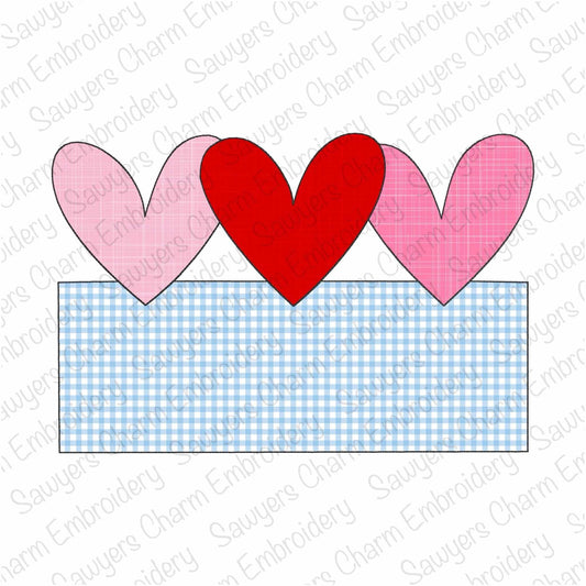 BUNDLE Heart trio with name plate zig zag & bean stitch applique, machine embroidery design, Valentine's Day love
