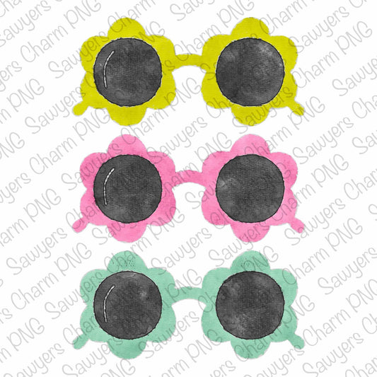 PNG watercolor Flower sunglasses trio Printable file/Sublimation/Heat Transfer Design/Digital Clipart, retro, grand millennial, sunnies