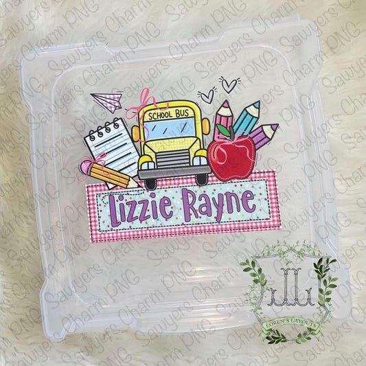 PNG Back to school coquette bow faux applique Printable file, Sublimation/Heat Transfer Design/Digital Clipart, bus, notepad, pencil, apple