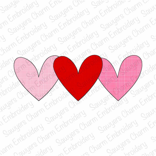 BUNDLE Heart trio zig zag & bean stitch applique, machine embroidery design, Valentine's Day love