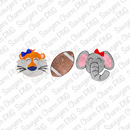 BUNDLE PNG watercolor Tiger, Elephant, football trio Printable file/Sublimation/Heat Transfer Design/Digital Clipart, includes coquette bow