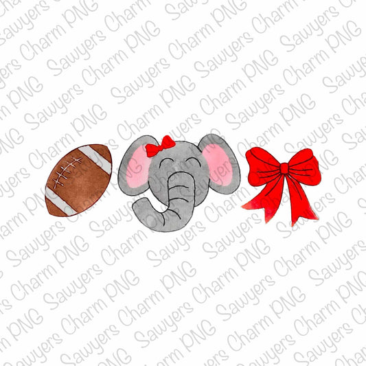 PNG watercolor Elephant mascot football coquette bow trio Printable file/Sublimation/Heat Transfer Design/Digital Clipart, cheerleading fan