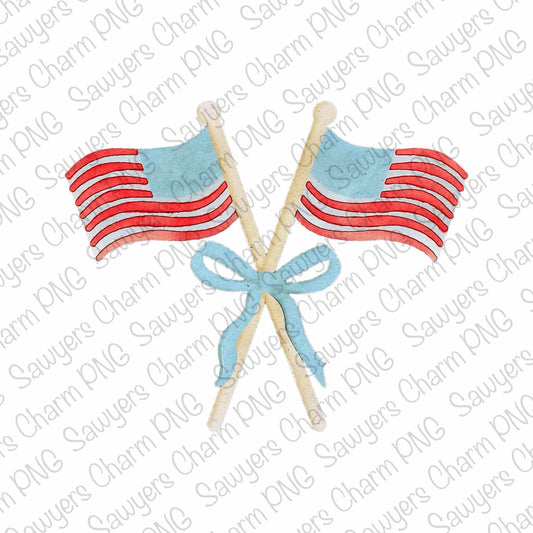 PNG watercolor Patriotic American flags with coquette bow Printable file/Sublimation/Heat Transfer Design/Digital Clipart, fourth of July