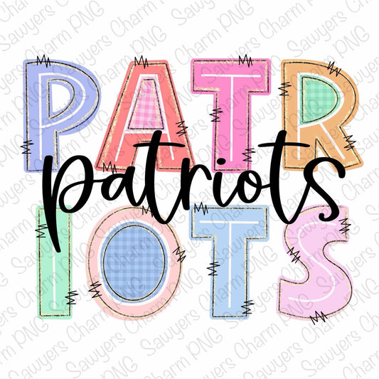 PNG Trendy Pastel PATRIOTS Printable file, Sublimation/Heat Transfer Design/Digital Clipart, Tiger, gingham, football season, sports mascot