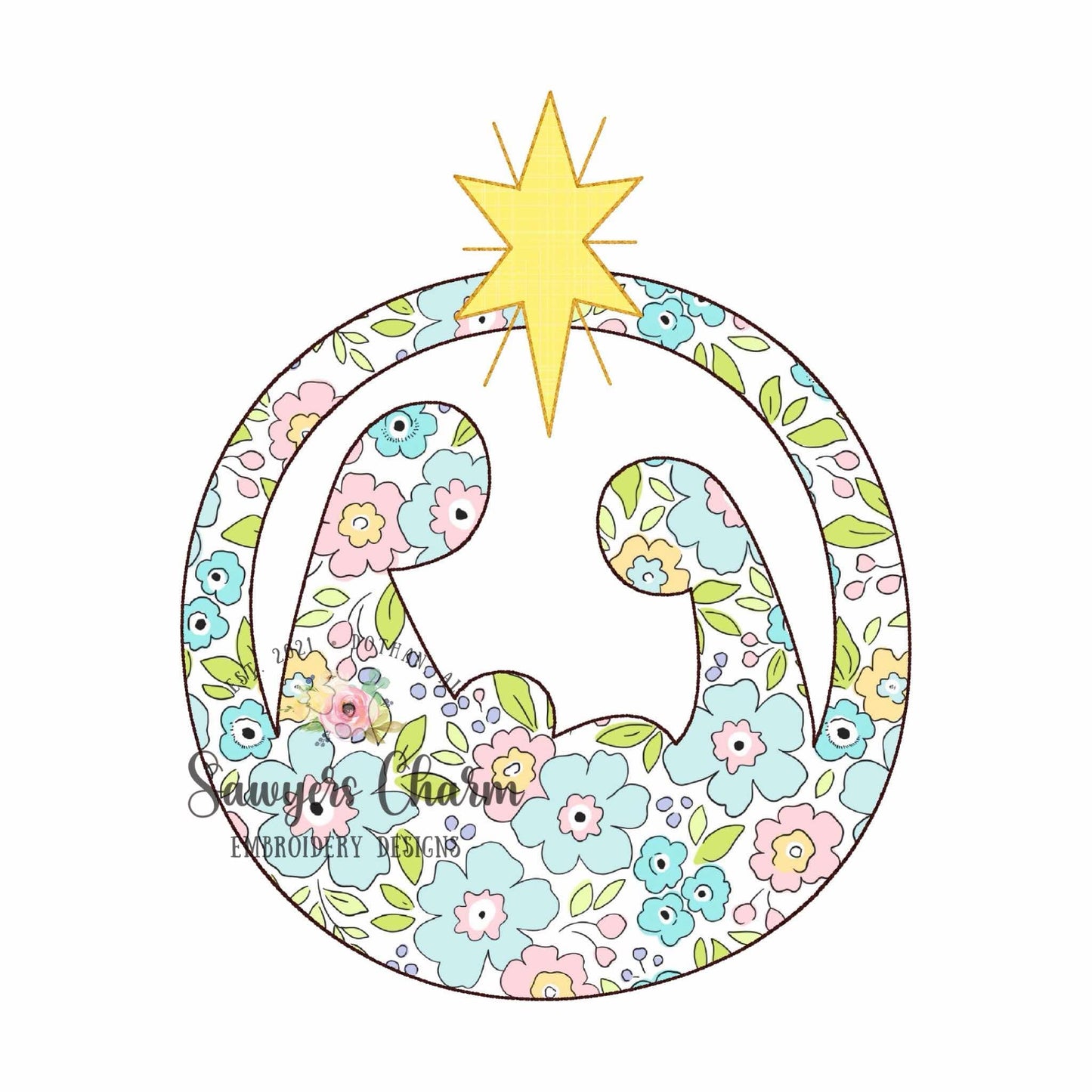 BUNDLE Nativity scene machine applique embroidery design, Bethlehem star, bean & zigzag stitch, Baby Jesus, Mary and Joseph, Merry Christmas