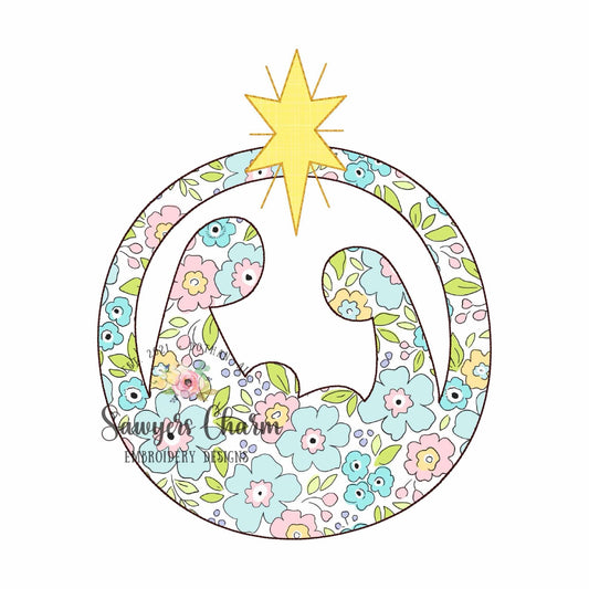 BUNDLE Nativity scene machine applique embroidery design, Bethlehem star, bean & zigzag stitch, Baby Jesus, Mary and Joseph, Merry Christmas