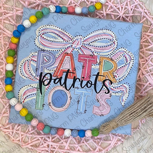 PNG Trendy Coquette Pastel bow PATRIOTS Printable file, Sublimation/Heat Transfer Design/Digital Clipart, polka dots, football season mascot