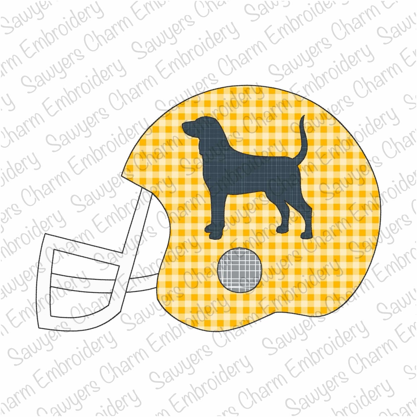 Football helmet hound dog mascot silhouette, bean stitch applique, machine embroidery design, college high school sports university