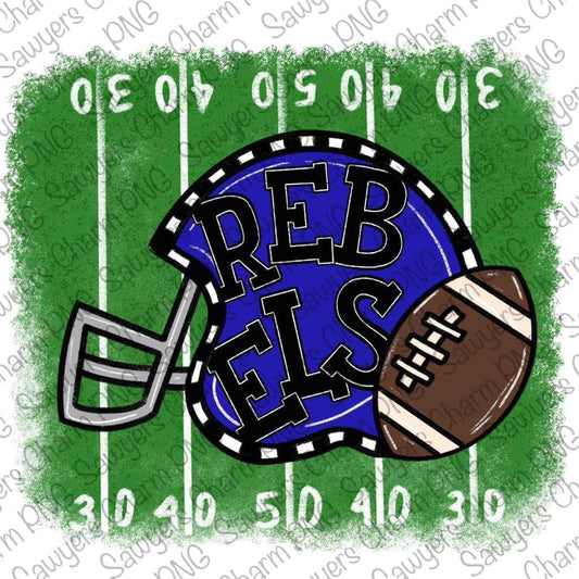 PNG Rebels football helmet & field Printable file, Sublimation/Heat Transfer Design/Digital Clipart, sports mascot, red/gold, 50 yard line