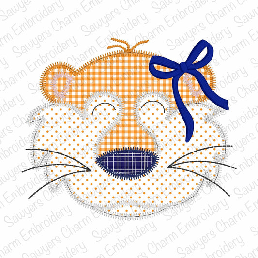 BUNDLE Tiger mascot with/without coquette bow, zigzag stitch applique, machine embroidery design, zoo animal, sports, quick stitch, football
