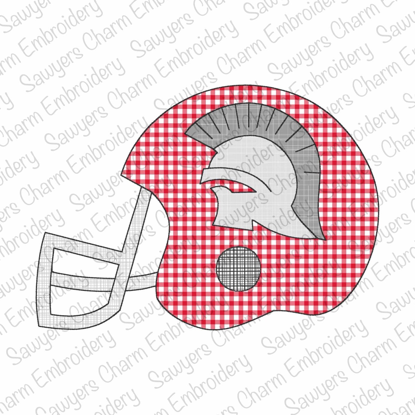 Football helmet trojan/knight mascot silhouette, bean stitch applique, machine embroidery design, college, high school sports, university