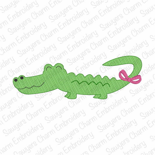 BUNDLE Alligator sketch stitch machine embroidery design, With/without coquette bow, zoo animal, gator/crocodile