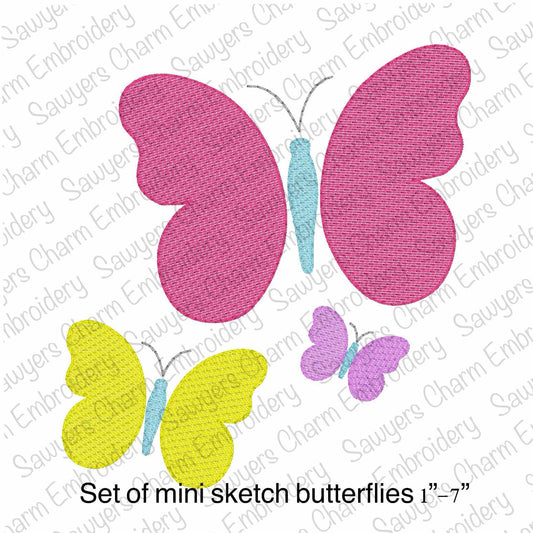 Mini butterfly sketch stitch machine embroidery design file, spring, summer, outdoors, insects, bugs, girl, quick stitch, bean stitch