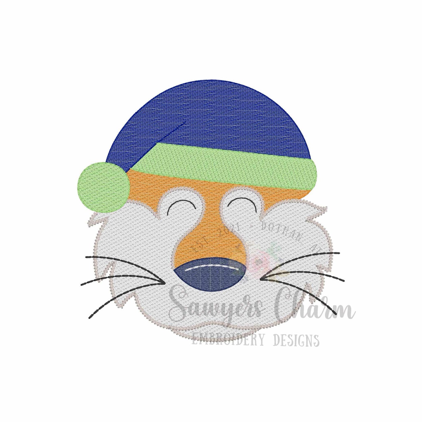 Santa Tiger mascot sketch stitch machine embroidery design file, zoo animal, quick stitch, sports, football, Merry Christmas, Happy Holidays