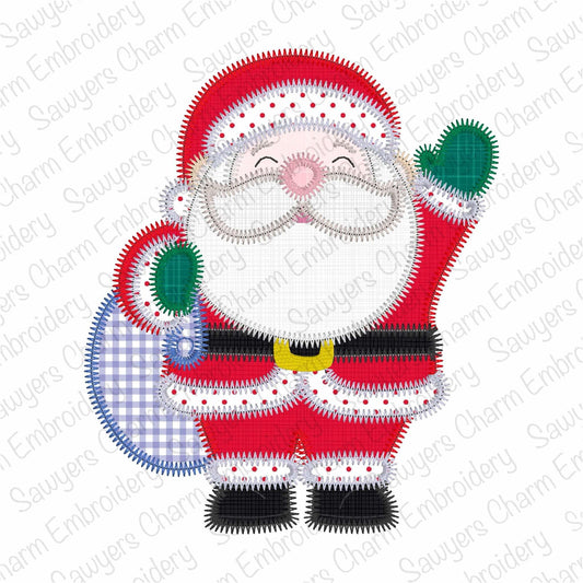 Santa Claus with gift sack zig zag stitch machine embroidery applique design, happy holidays, Merry Christmas, quick stitch, ho ho ho