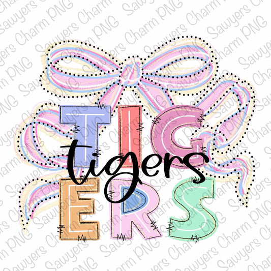 PNG Trendy Coquette Pastel bow TIGERS Printable file, Sublimation/Heat Transfer Design/Digital Clipart, Tiger, polka dots, football season