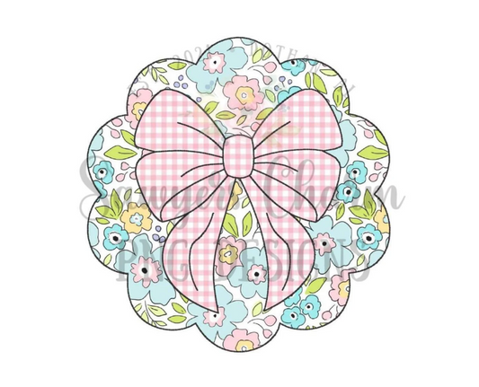 PNG faux applique Printable file -Sublimation - Heat Transfer Design - Digital Clipart - Scallop gingham bow/faux bean stitch liberty floral