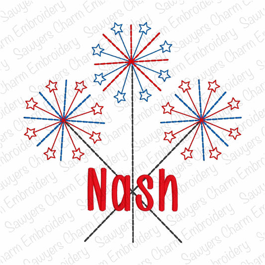 Sparklers bean stitch machine embroidery design BUNDLE, with/without coquette bow, patriotic, Fourth of July, summer