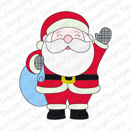 Santa Claus with gift sack bean stitch machine embroidery applique design, happy holidays, Merry Christmas, quick stitch, ho ho ho
