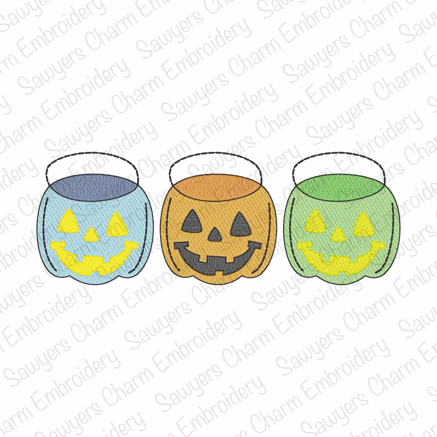 BUNDLE Candy bucket jackolantern sketch stitch trio machine embroidery design, Halloween, spooky, includes coquette bows, trick or treat