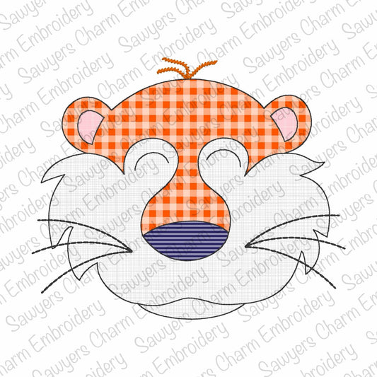BUNDLE Tiger mascot, with/without coquette bow, bean stitch applique, machine embroidery design, zoo animal, sports, quick stitch, football