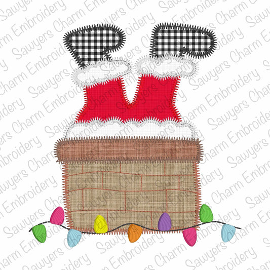 BUNDLE Santa Claus stuck in chimney bean & zig zag stitch machine embroidery applique design, happy holidays, Merry Christmas, lights